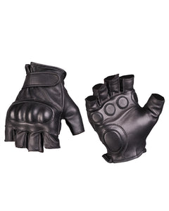 Black Leather Tactical Fingerless Gloves